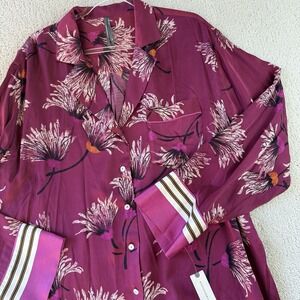 Anthropologie Oversized Button Front Pajama Shirt Women XL Pink Floral $78